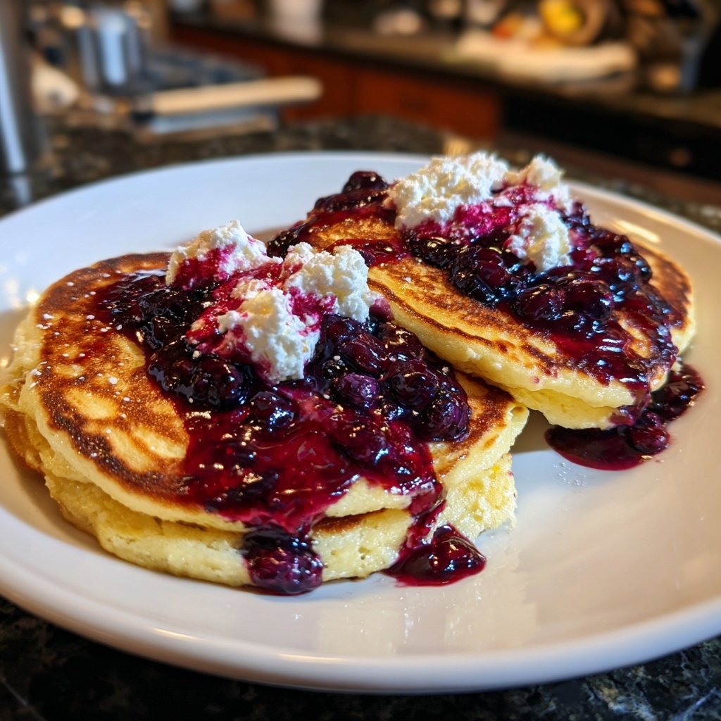 Blueberry Swirl Ricotta Pancakes for Brunch​