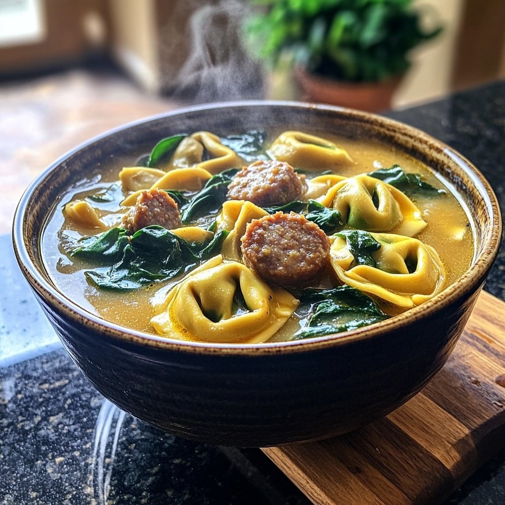 Sausage Tortellini Soup with Spinach