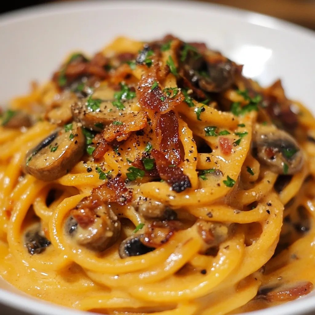 Pumpkin & Mushroom Spaghetti with Crispy Bacon